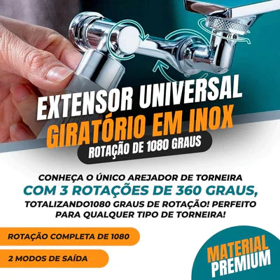 Extensor de Torneira Universal Giratório em Inox - Rotação de 1080 graus